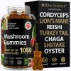 Mushrooms Complex Gummies with Lions Mane Nootropic Brain Supplements for Memory and Focus Lion's Mane Cordyceps Shiitake Turkey Tail Reishi Chaga Eno