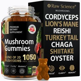 Mushrooms Complex Gummies with Lions Mane Nootropic Brain Supplements for Memory and Focus Lion's Mane Cordyceps Shiitake Turkey Tail Reishi Chaga Eno