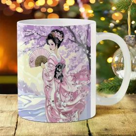 1pc Ceramic Water Bottle with Japanese Geisha Design, Durable, Ideal for Home & Office, with Perfect Birthday,
