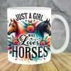 Water Bottles Cup 11Oz A Floral Mug for a Horse Loving Girl, a Christmas Gift for Her Or Him, an 11 Oz Ceramic Mug