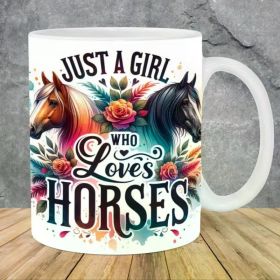 Water Bottles Cup 11Oz A Floral Mug for a Horse Loving Girl, a Christmas Gift for Her Or Him, an 11 Oz Ceramic Mug