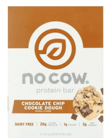 No Cow Vegan Protein Bars, Chocolate Chip Cookie Dough, 4 Pack