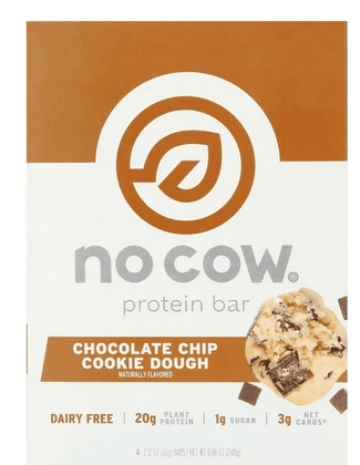 No Cow Vegan Protein Bars, Chocolate Chip Cookie Dough, 4 Pack