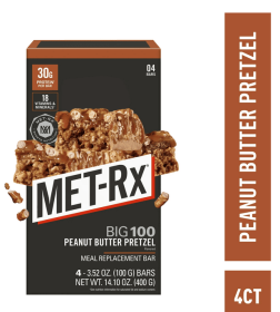 MET-Rx Big 100 Protein Bars, Peanut Butter Pretzel Bars, 4 Ct