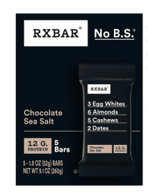 RXBAR Gluten-Free Chocolate Sea Salt Chewy Protein Bars, Ready-to-Eat, Protein Snack, 9.1 oz, 5 Count