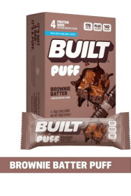 Built Bar Puff Protein Bar, Collagen, Gluten Free Brownie Batter, 1.41oz, 4 Count Box