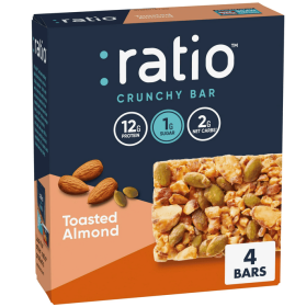 Ratio Crunchy Bar, Toasted Almond, 12g Protein, Keto Friendly, 5.8 oz (4 Bars)