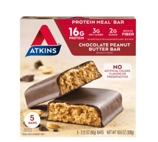 Atkins Chocolate Peanut Butter Protein Meal Bar, High Fiber, Meal Replacement, Keto Friendly, 5 Pk