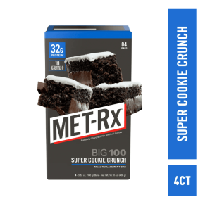 MET-Rx Big 100 High Protein Meal Replacement Bars, Super Cookie Crunch, 4 Ct