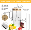 Glass Cups with Lids and Straws - 40 Oz Tumbler with Handle and Straw Glass Water Bottles Drinking Glasses Glass Straws Iced Coffee Cups Travel Coffee