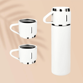 Insulated Vacuum Flask Set -Water Bottle with 3 Cups Gift Set