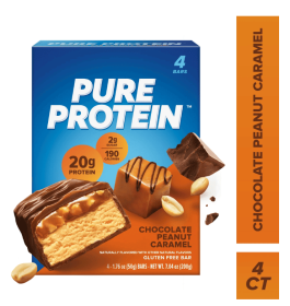 Pure Protein Bars, Chocolate Peanut Caramel, 20g Protein, Gluten Free, 1.76 oz, 4 Ct