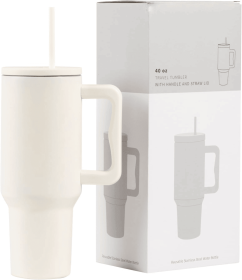 40 oz Tumbler with Handle, Reusable Insulated Cup with Lid and Straw, Stainless Steel Water Bottle, Travel Mug For Cold and Hot (White)