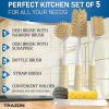 Dish Brush Set of 5 with Convenient Holder Bottle Water Brush Dish Scrub Brush Scrubber Brush and Straw Brush Kitchen Scrub Brushes Non Slip Long Hand