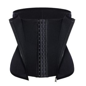 Amazon hot-selling zipper three-breasted belt neoprene corset body burst SWEAT fitness postpartum body girdle (Option: black-XL)