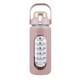 Glass Water Bottle Sports Water Bottle Motivational Water Bottle Water Intake Tracker Bottle with Straw Time Marker Silicone Sleeve Handle for Gym Wor (Capacity: 64Oz, Color: Coffee)