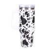 40oz 5D cowprint Insulated Tumbler With Handle And Straw Lid Portable Large Capacity water bottle, Heat preservation