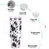 40oz 5D cowprint Insulated Tumbler With Handle And Straw Lid Portable Large Capacity water bottle, Heat preservation