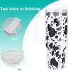 40oz 5D cowprint Insulated Tumbler With Handle And Straw Lid Portable Large Capacity water bottle, Heat preservation