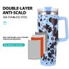 40oz 5D cowprint Insulated Tumbler With Handle And Straw Lid Portable Large Capacity water bottle, Heat preservation